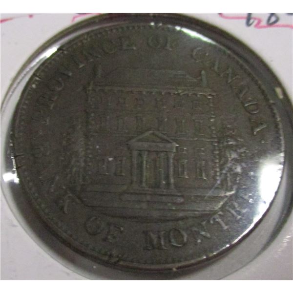 1844 PROVINCE OF CANADA BANK OF MONTREAL PENNY TOKEN