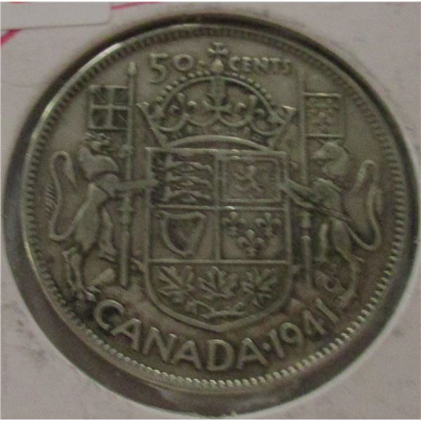 1941 CANADA KING GEORGE VI SILVER HALF DOLLAR
