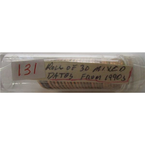 ROLL OF 30 UNCIRCULATED MIXED DATE PENNIES