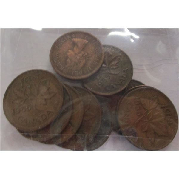 1955 LOT OF 10 KEY DATE CANADA PENNIES