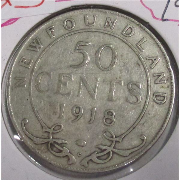 1918 NEWFOUNDLAND SILVER HALF DOLLAR