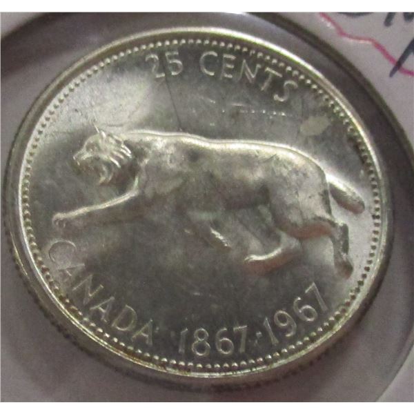 1867 - 1967 CH/BU CANADA SILVER QUARTER