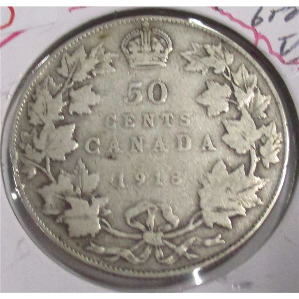 1918 CANADA KING GEORGE V SILVER HALF DOLLAR