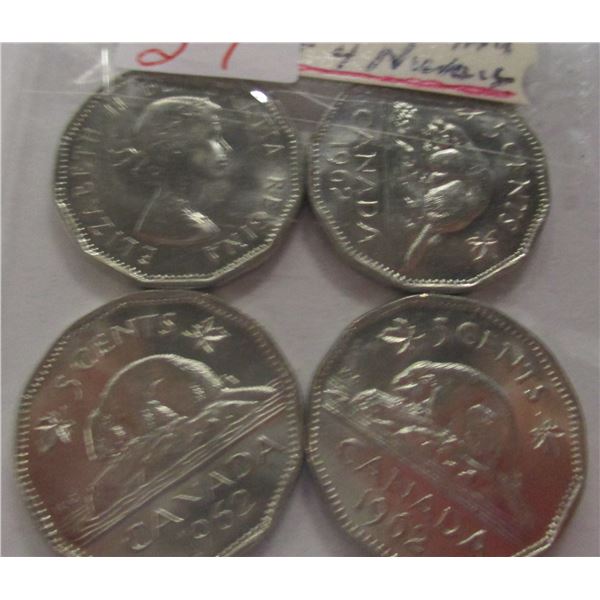 1962 CH/BU LOT OF 4 CANADA 12 SIDED NICKELS