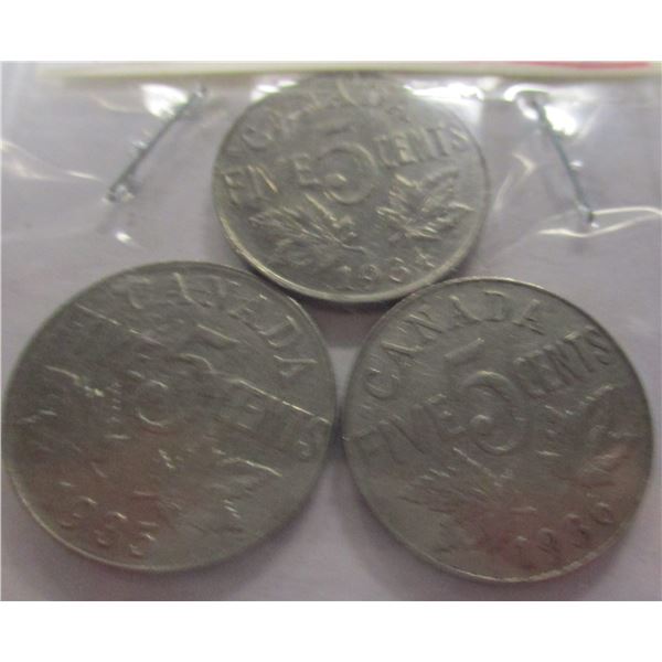 1934, 1935, 1936 CANADA KING GEORGE V NICKELS