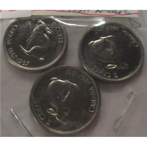 1867 - 1967 LOT OF 3 CANADA RABBIT NICKELS