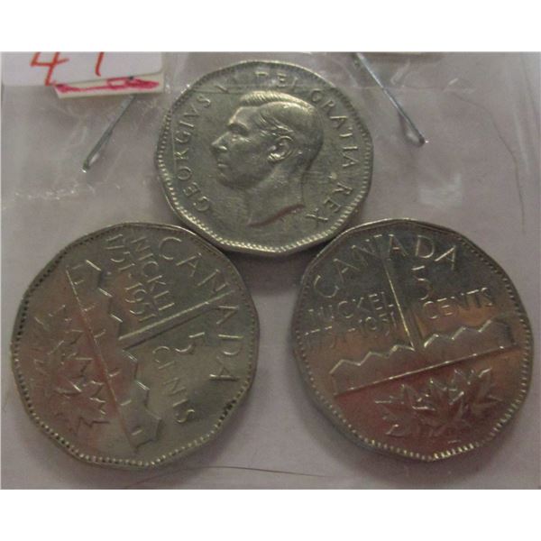 1751 - 1951 SET OF THREE CANADA SMOKESTACK NICKELS