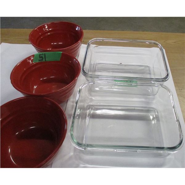 ESTATE:  3 BOWLS & 2 CASSEROLE DISHES