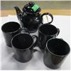 Image 1 : ESTATE:  BLACK GLASS TEA POT & CUPS (SERVICE FOR FOUR)