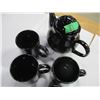 Image 2 : ESTATE:  BLACK GLASS TEA POT & CUPS (SERVICE FOR FOUR)