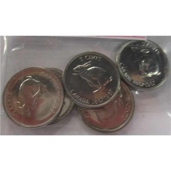 1967 UNCIRCULATED LOT OF 5 CANADA CENTENNIAL RABBIT NICKELS