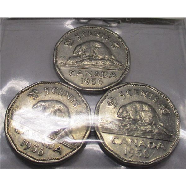 3 - 1956 CANADA 12 SIDED NICKELS