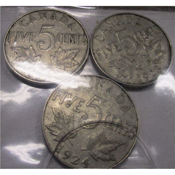 1922, 1923, 1924 CANADA KING GEORGE V KEY DATE NICKELS