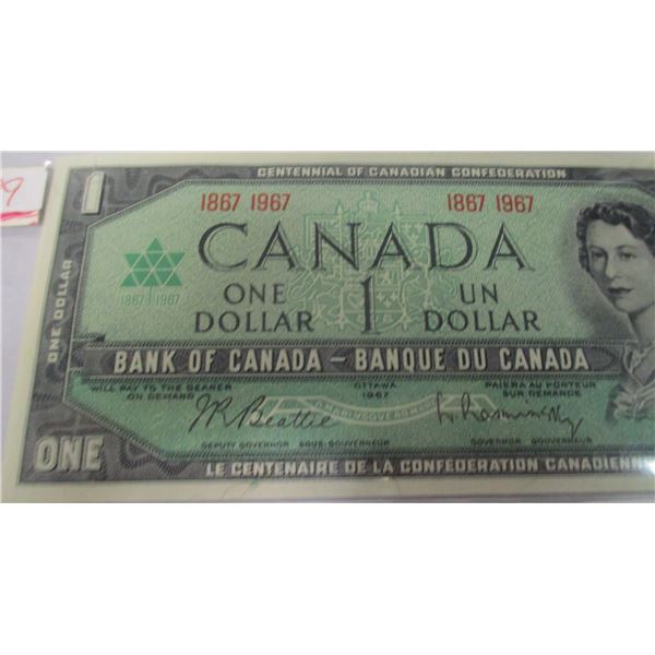 1967 CRISP UNCIRCULATED CANADA CENTENNIAL DOLLAR BILL