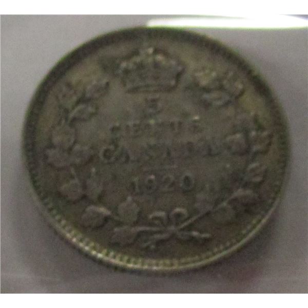 1920 CANADA KING GEORGE V SILVER FIVE CENT
