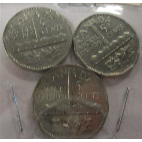1751 - 1951 LOT OF 3 SMOKESTACK CANADA NICKELS
