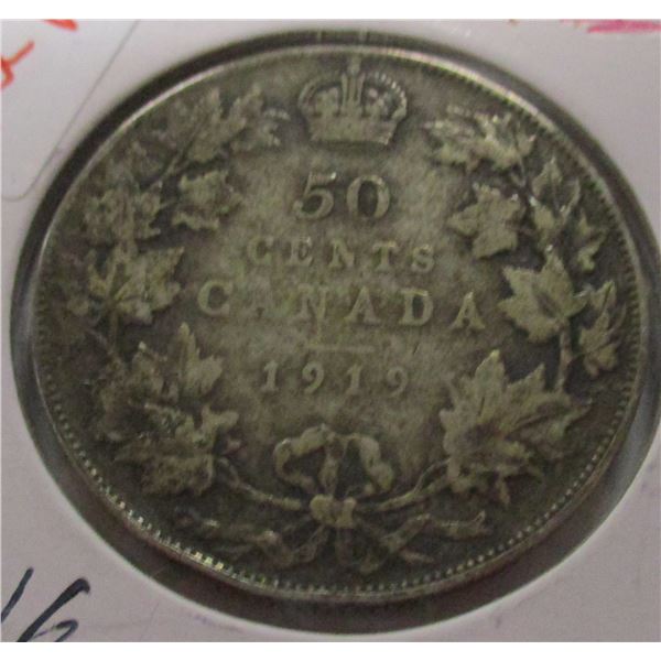 1919 CANADA KING GEORGE V SILVER 50 CENT COIN
