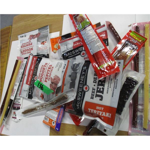 FREIGHT DAMAGE (AS IS):  BOX C/W JERKY, CANDY, ETC