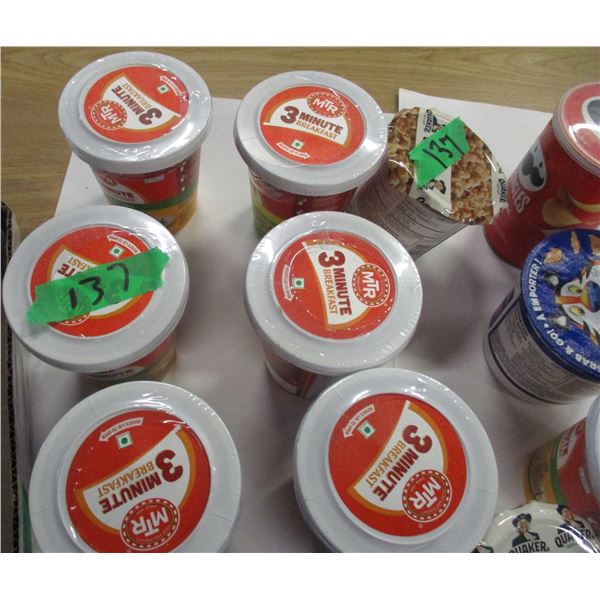 FREIGHT DAMAGE (AS IS):  BOX C/W INSTANT BREAKFASTS, CHIPS, ETC