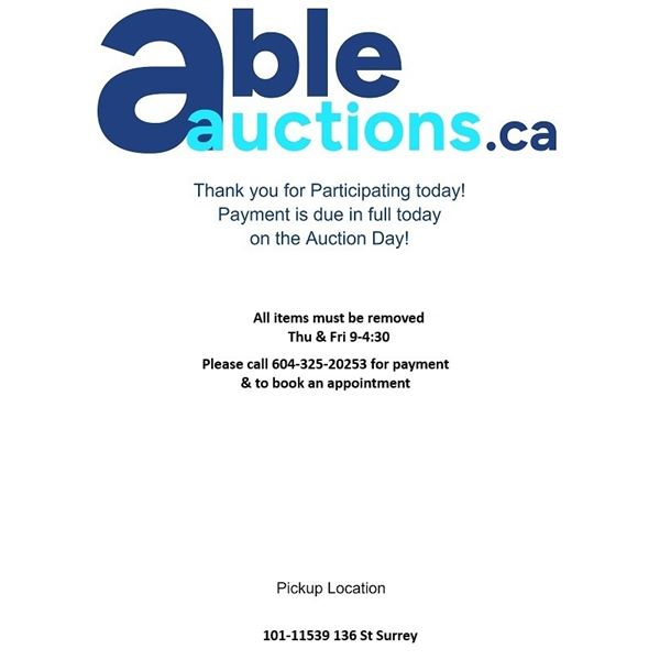 9999 All items must be removed Thu Jun 25 - Fri Jun 26  9am-4:30 by appointment