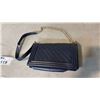 Image 1 : BLACK LEATHER QUILTED PURSE WITH GOLD AND LEATHER SHOULDER STRAP