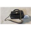 Image 1 : BLACK LEATHER QUILTED PURSE WITH GOLD AND LEATHER SHOULDER STRAP