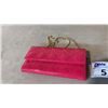 Image 1 : HOT PINK AND GOLD PATENT LEATHER CLUTCH WITH GOLD SHOULDER STRAP