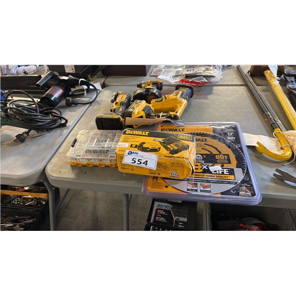 MIXED DEWALT TOOLS INCL BRUSHLESS COMPACT RECIPROCATING SAW, BATTERY/CHARGER KIT, BITS, IMPACT