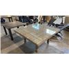 Image 2 : BROWN RATANA 60" OUTDOOR SQUARE DINING TABLE W/ CLEAR GLASS AND UMBRELLA HOLE
