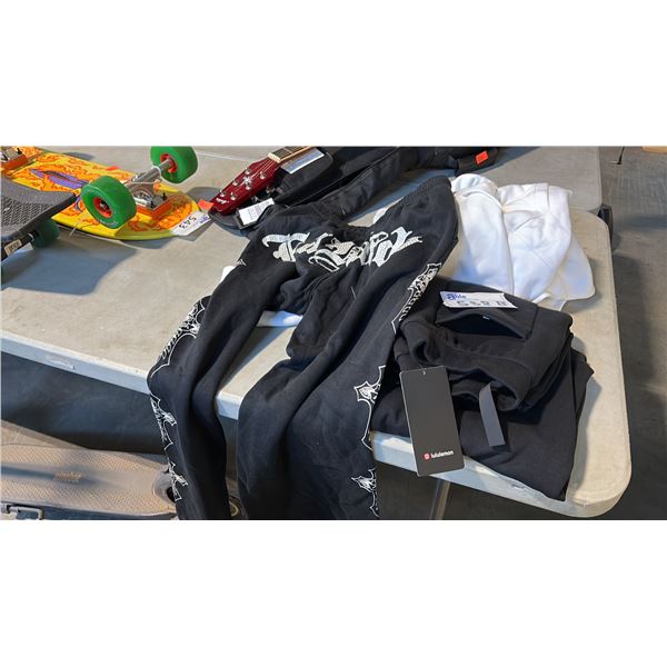 ASSORTED APPARELS INCL LARGE MEN'S HOODED SWEATSHIRT, MEDIUM ED HARDY DRAGON DAGGER WASHED GREY