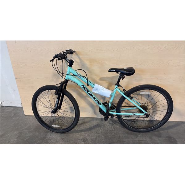 AQUA BLUE/TEAL NAKAMURA INSPIRE 18-SPEED FRONT-SUSPENSION ENTRY-LEVEL HARDTAIL MOUNTAIN BIKE