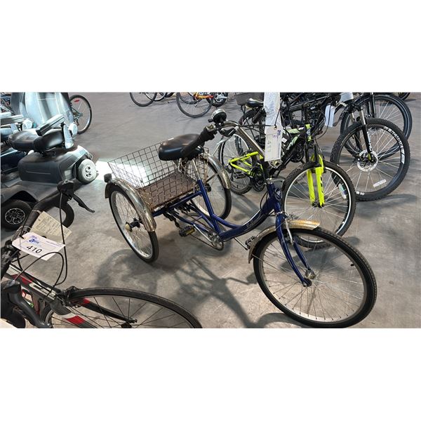 BLUE PARKLANE STEP-THROUGH ADULT 3-WHEELED BICYCLE