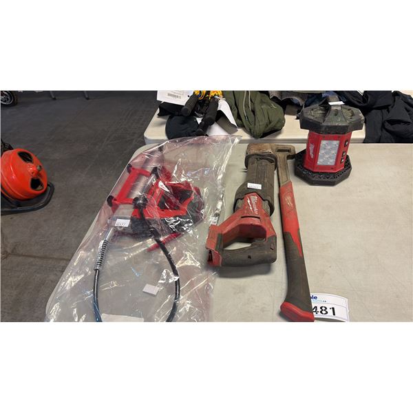 ASSORTED MILWAUKEE TOOLS INCL GREASE GUN AND SAWZALL