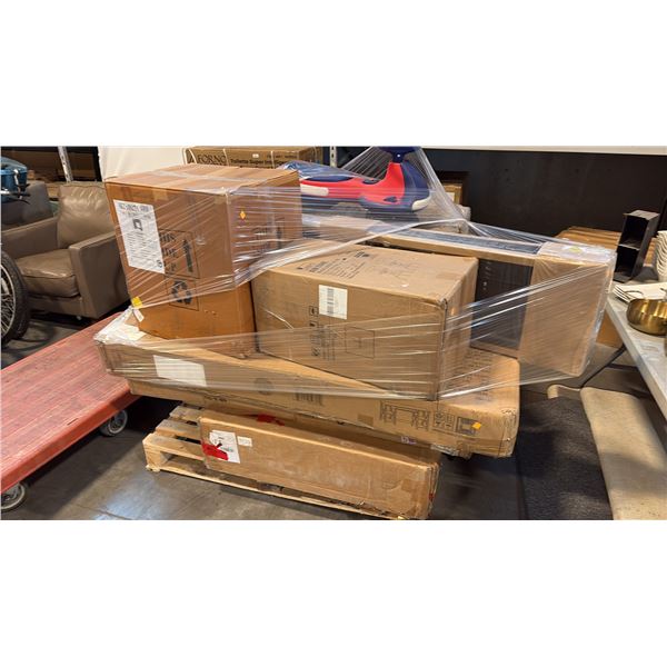 ASSORTED FURNITURE INCL MODULAR SECTIONAL SOFA COMPONENT, VELVET WINGBACK UPHOLSTERY COMPONENT, WOOD