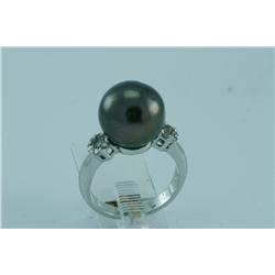 Genuine Diamond & Tahitian Black Pearl Ring 18K Gold