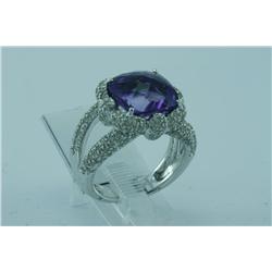 Genuine Diamond & Amethyst Ring 14K Gold