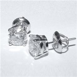 Genuine 1.50 ctw Diamond Stud Earrings 14K White Gold