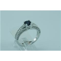 Genuine Diamond & Blue Sapphire Ring 18K Gold
