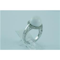 Genuine Diamond & White Agate Ring 18K Gold - SRP $4648
