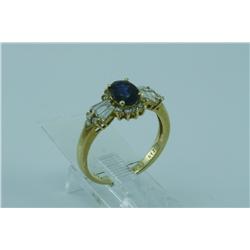 Genuine Diamond & Blue Sapphire Ring 18K Gold