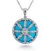 Image 1 : Genuine 8.13 ctw Diamond & Turquoise Pendant w/ Chain  