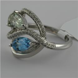 Ring 2.27 ctw Diamond & Green Amethyst, Topaz 14K  White Gold- SRP$ 3100