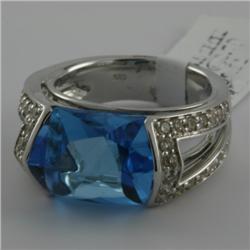 Ring 10.21 ctw Diamond & Blue Topaz  14K  White Gold- SRP$ 5357