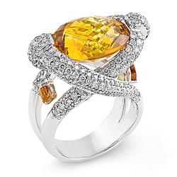 Genuine 10.09 ctw Diamond & Citrine Ladies Ring  