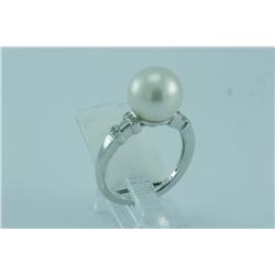 Genuine Diamond & Southsea Pearl Ring 14K Gold