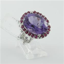 Ring 10.0 ctw Diamond & Amethyst, Ruby 14K White Gold- SRP$ 3069