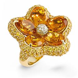 Genuine 18.18 ctw Diamond & Citrine, Ladies Ring  