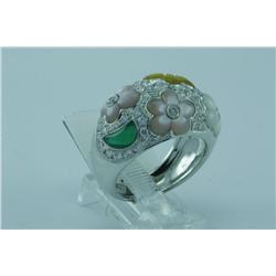Genuine Diamond & Green Agate Ring 14K Gold  - SRP $7874