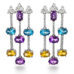 Genuine 7.44 ctw Diamond & Amethyst, Citrine, Topaz Earrings  