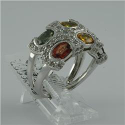 Ring 4.29 ctw Diamond & Multi-color  14K  White Gold- SRP$ 5589
